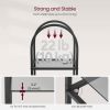 Arched Top Black Metal Display Rack Narrow Bookcase with 5 Glass Storage Shelves