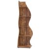 Modern Wave Shape 5 Shelf Corner Bookcase in Brown Wood Finish