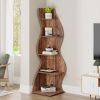 Modern Wave Shape 5 Shelf Corner Bookcase in Brown Wood Finish