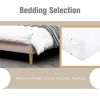 Full size Mid-Century Platform Bed Frame with Cream Velvet Upholstered Headboard