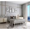 Full size Classic White Metal Bed Frame with Slatted Headboard and Footboard
