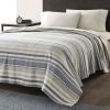 Full/Queen size Navy Blue Tan Cream Chevron Stripe Lightweight Cotton Blanket
