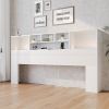 King size Bookcase Headboard in White Wood Finish with LED Lights