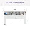 King size Bookcase Headboard in White Wood Finish with LED Lights