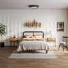 Queen Heavy Duty Black Metal Bed Frame with Solid Wood Panel Headboard