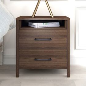 Modern 2-Drawer Nightstand Bedside Table in Brown Walnut Wood Finish