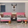 Set of 2 - Twin size Pink Upholstered Platform Bed with Nailhead Trim Headboard