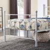 Twin Victorian Style White Metal Platform Bed Frame with Headboard Footboard