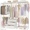 Heavy Duty White Metal Freestanding Garment Rack Closet Wardrobe with 3 Drawers