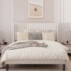 Queen size White Velvet Upholstered Platform Bed Frame with Wingback Headboard