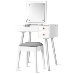 Vanity Table Set with Flip Top Mirror Makeup Desk with Stool