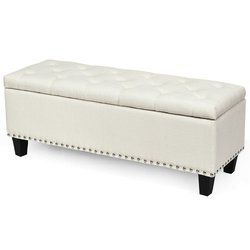 48" Rectangular Fabric Storage Ottoman Bench Button Tufted Foot Rest Stool