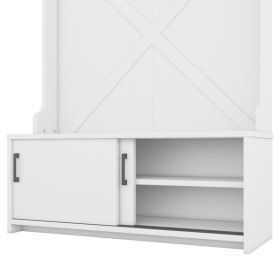 Hall Tree with Storage Bench, Entryway Bench with Drawer and 5 Hooks, Coat Rack with Display Shelf for Hallway Entryways, White